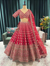 Bright Red Heavy Zari Embroidered Bridal Lehenga with Net Dupatta