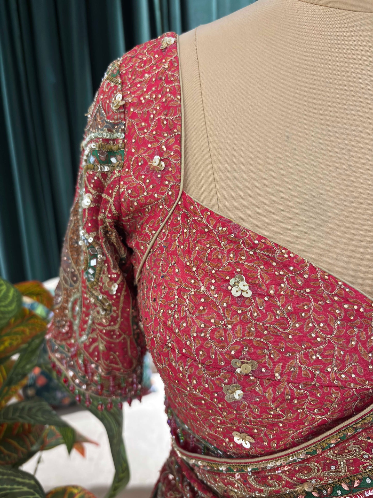 Red Heavy Embellished Saree with Traditional Border and Blouse