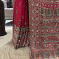 Red Heavy Embellished Saree with Traditional Border and Blouse