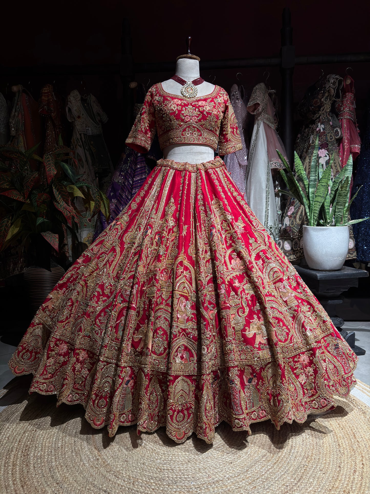 Red Traditional Wedding Lehenga Choli with Heavy Gold Embroidery