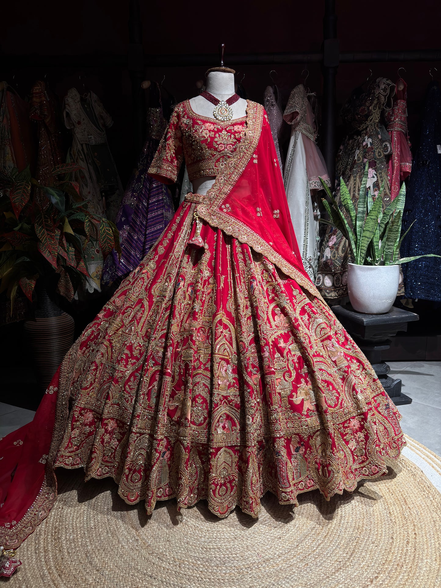 Red Traditional Wedding Lehenga Choli with Heavy Gold Embroidery