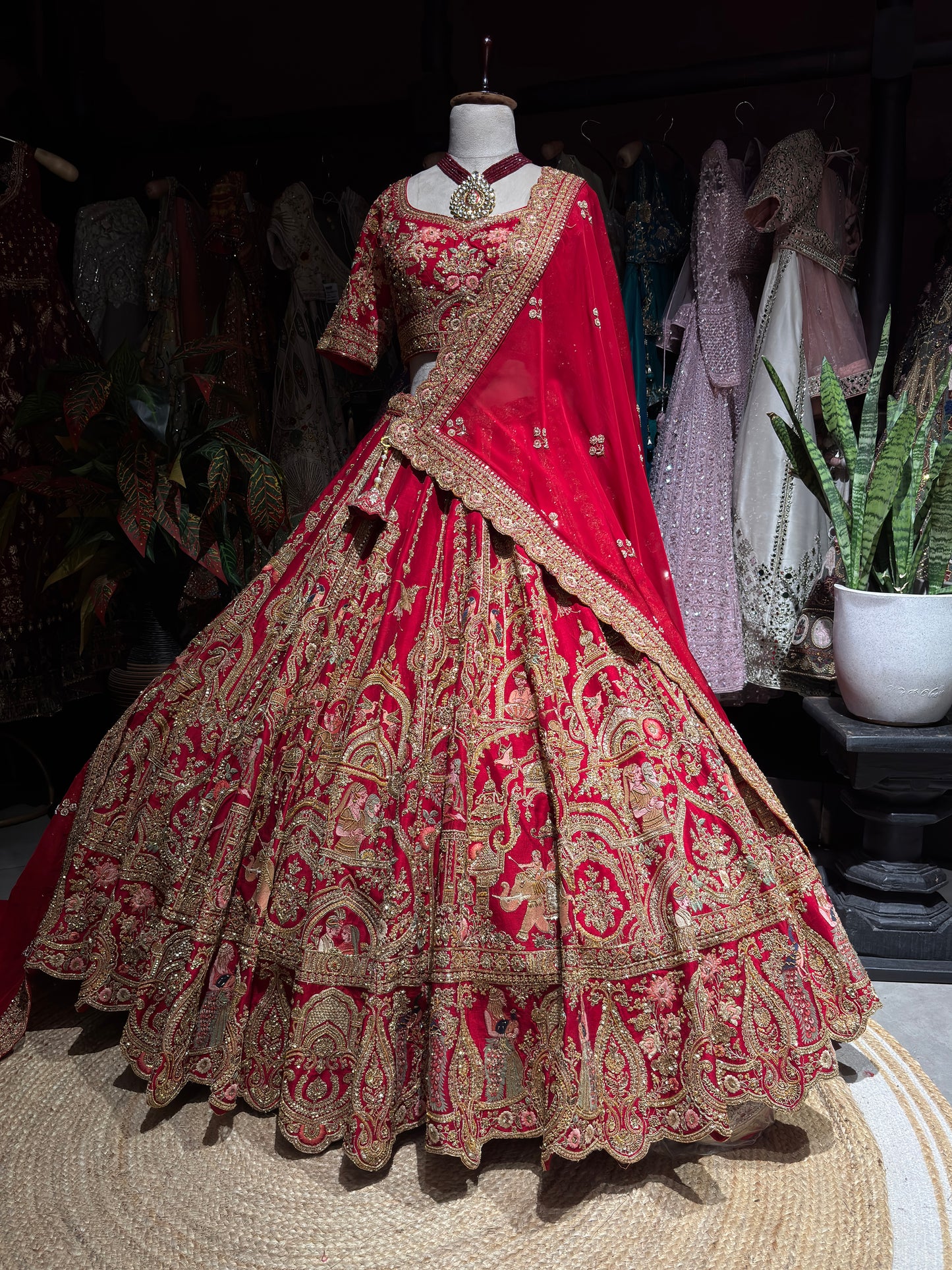 Red Traditional Wedding Lehenga Choli with Heavy Gold Embroidery