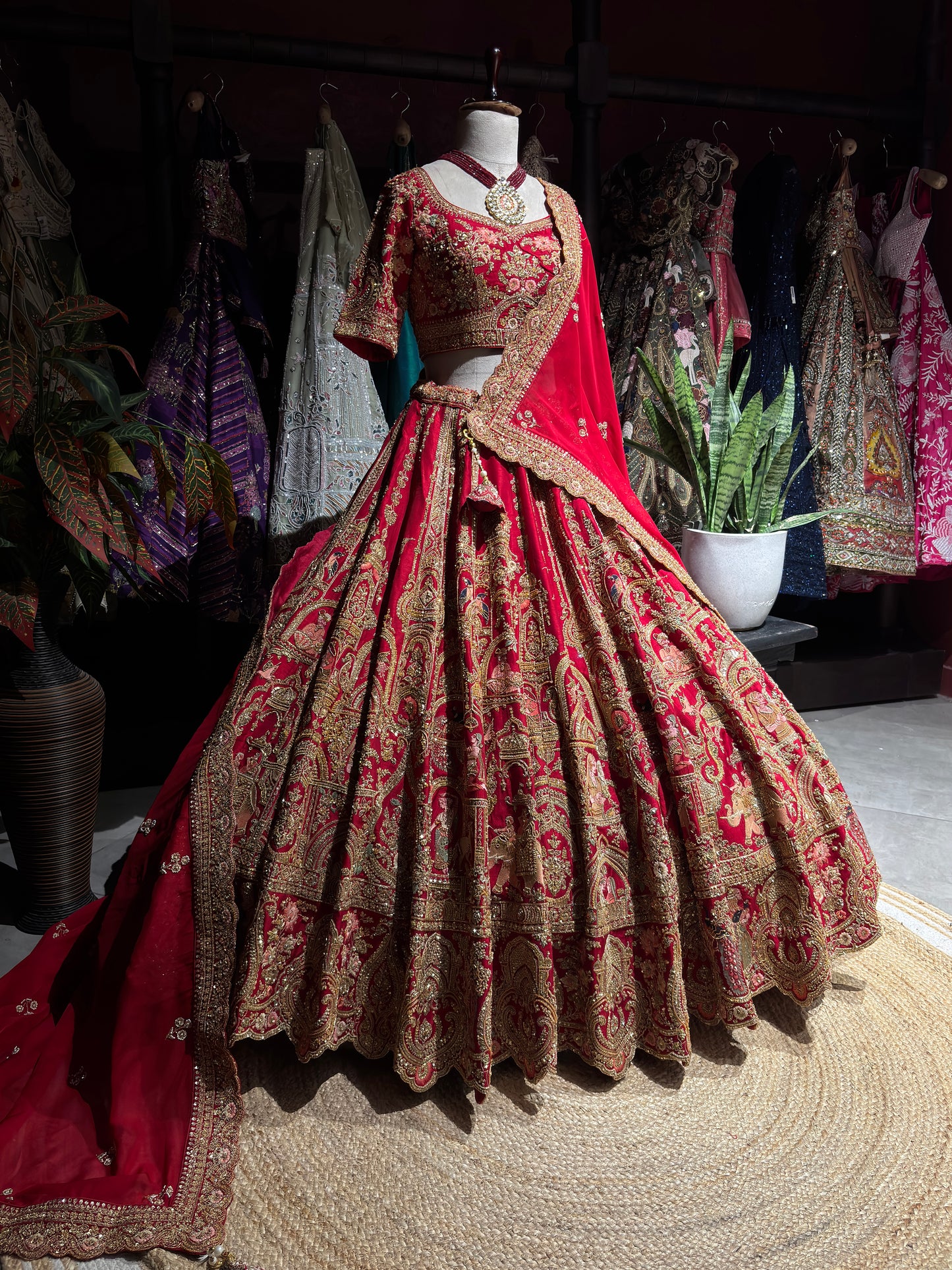 Red Traditional Wedding Lehenga Choli with Heavy Gold Embroidery