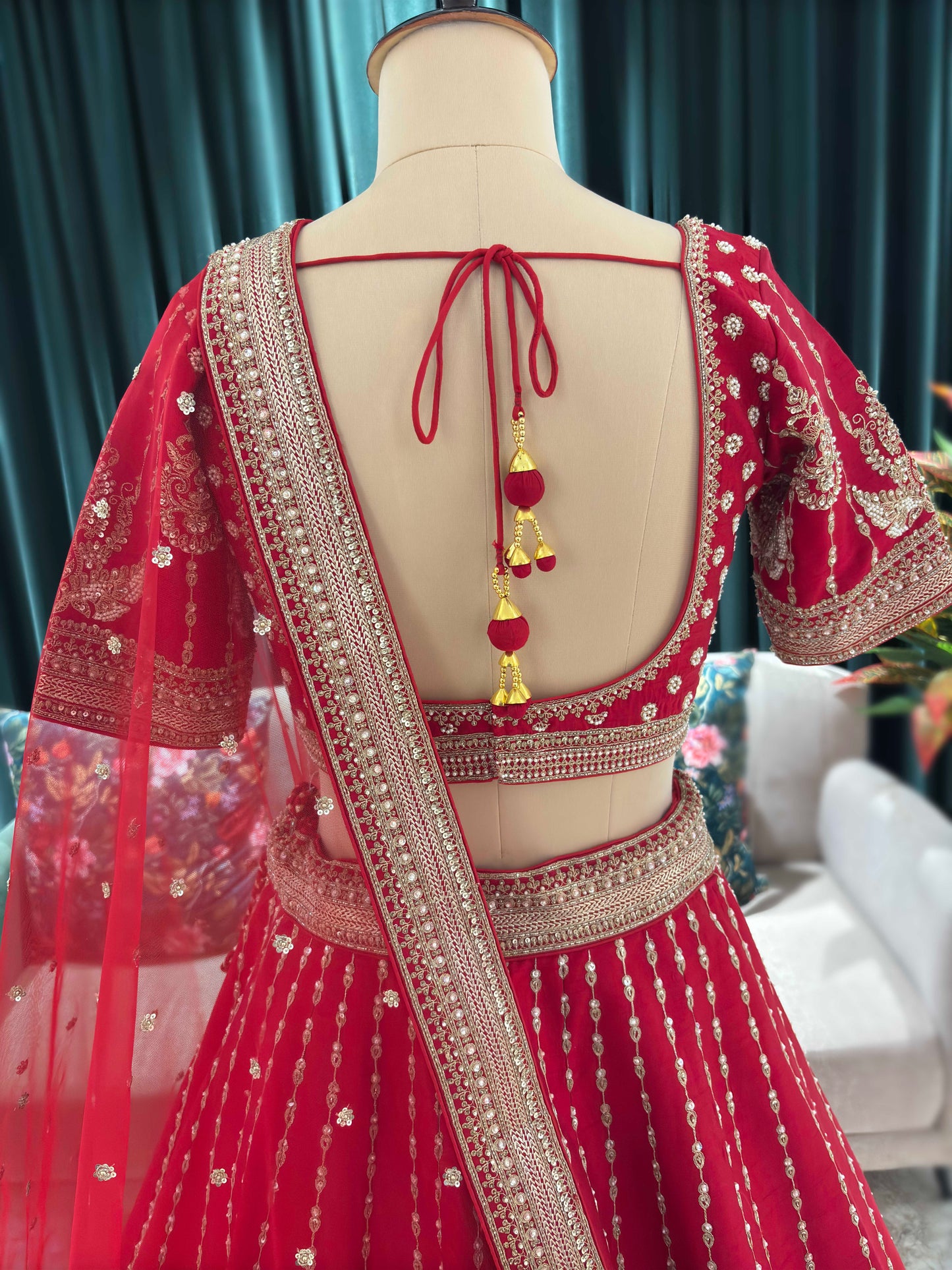 Bridal Red Zari Embroidered Lehenga with Rich Border & Dupatta