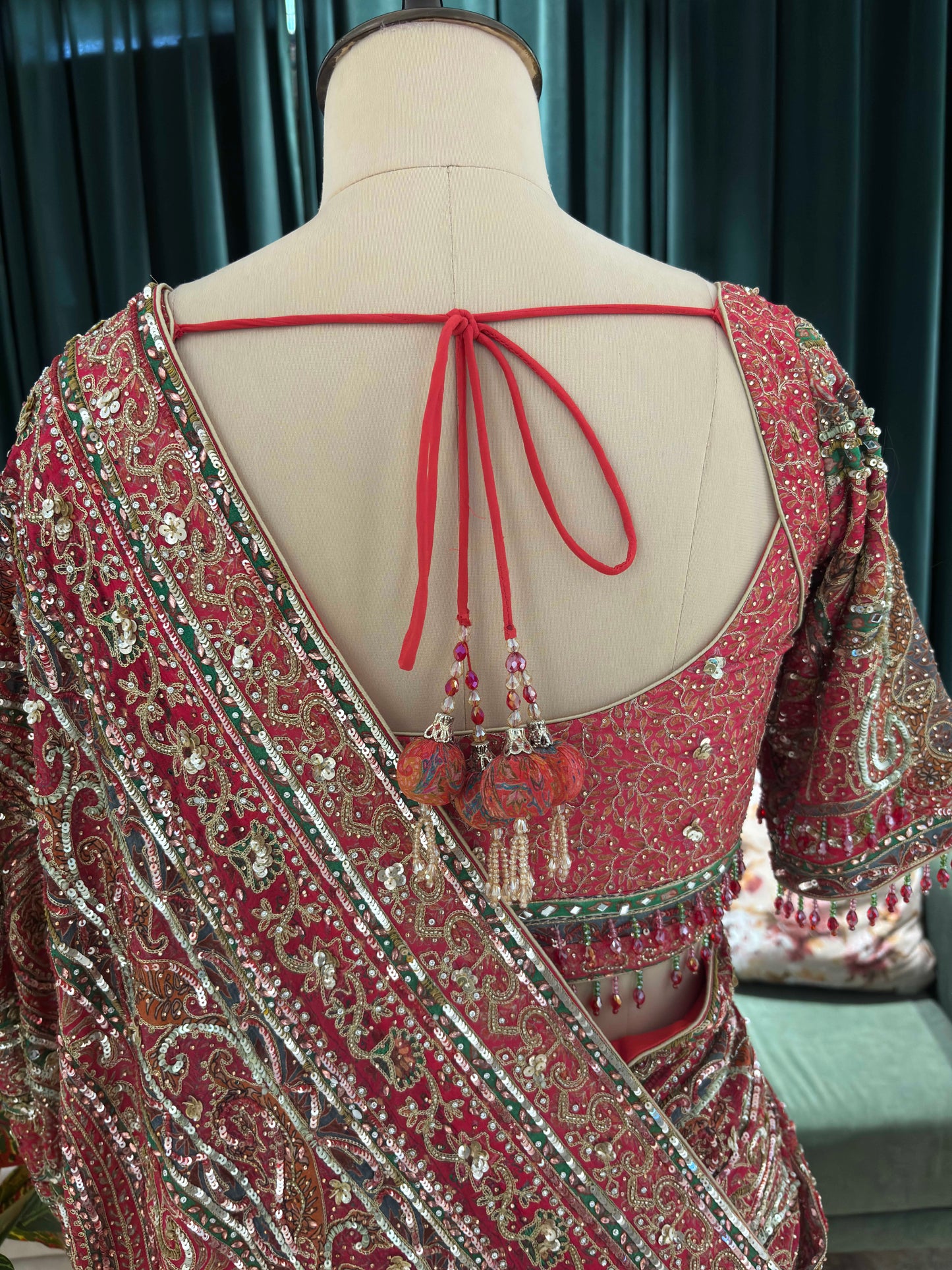 Red Heavy Embellished Saree with Traditional Border and Blouse