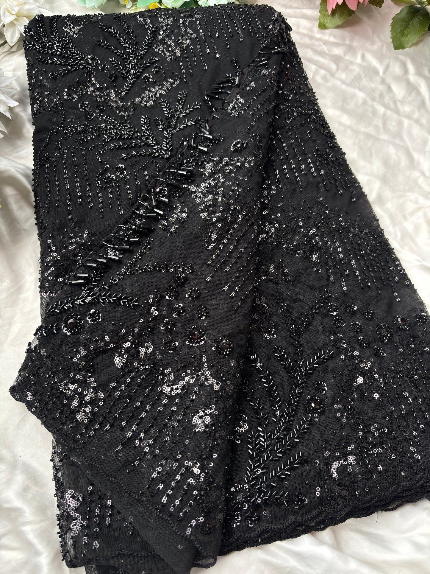 Premium Black Net Designer Saree with Heavy Sequins & Beaded Embroidery Work