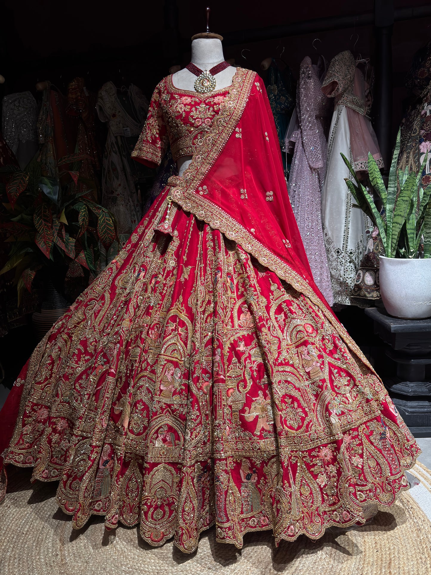 Red Traditional Wedding Lehenga Choli with Heavy Gold Embroidery