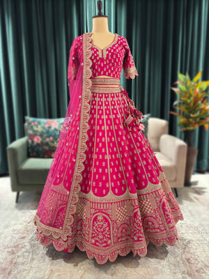 Bridal Rani Pink Zari Embroidered Lehenga with Elegant Dupatta
