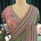 Green Printed Saree with Multicolor Borders and Matching Blouse