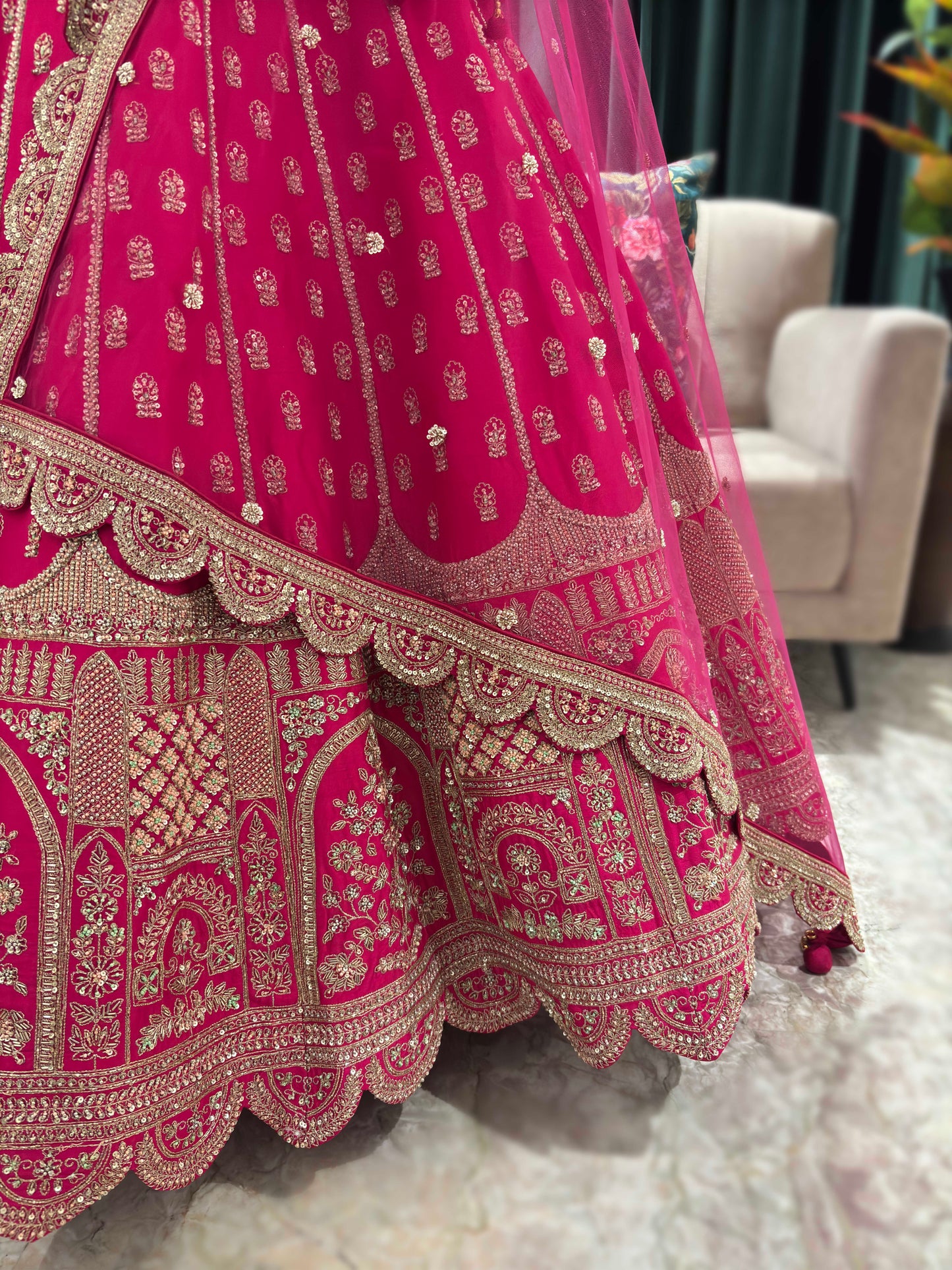 Bridal Rani Pink Zari Embroidered Lehenga with Elegant Dupatta