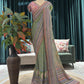Green Printed Saree with Multicolor Borders and Matching Blouse