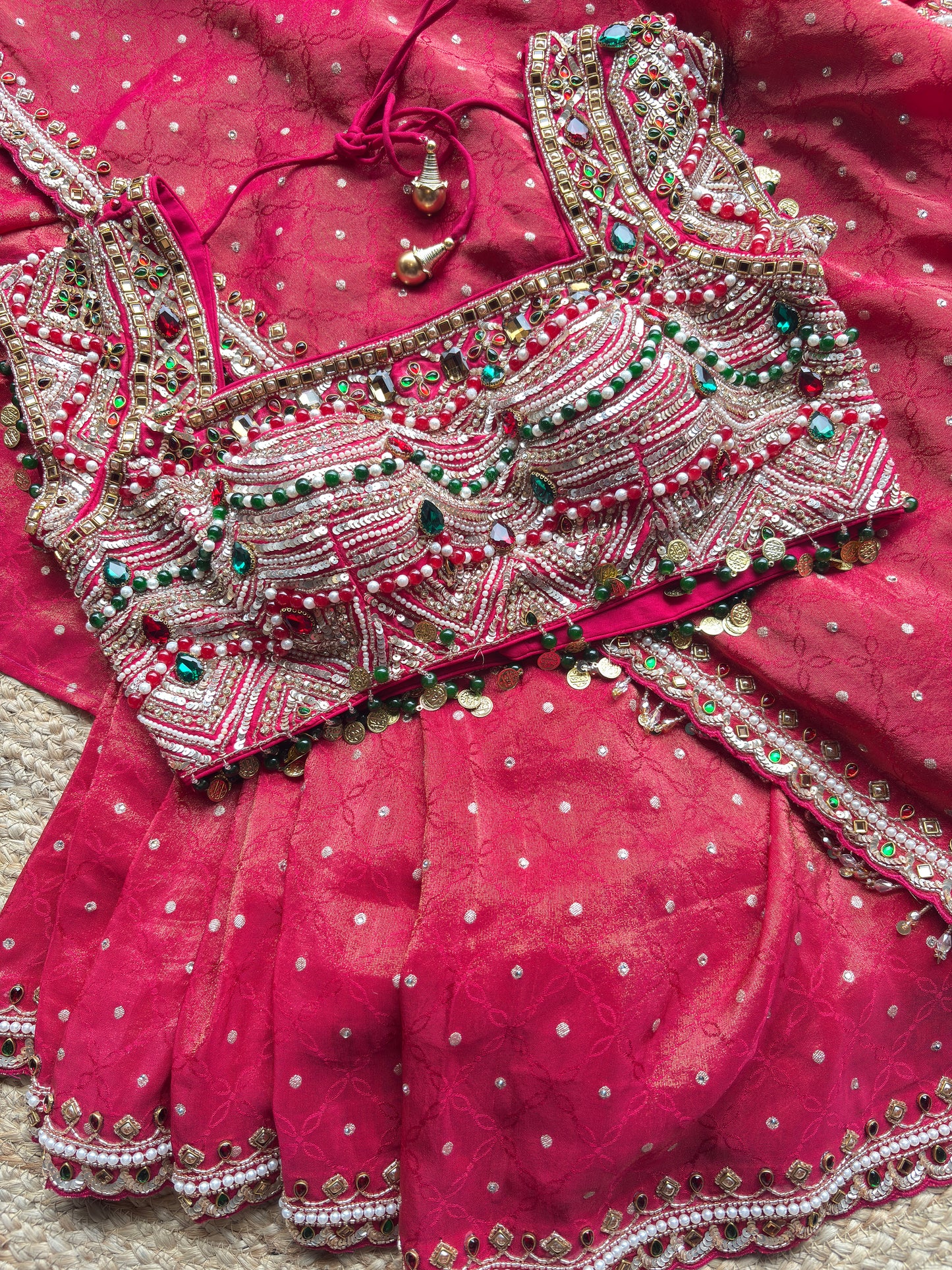 Designer Saree with Heavy Pearl, Mirror & Stone Work Readymade Blouse