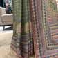 Green Printed Saree with Multicolor Borders and Matching Blouse