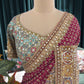 Wine Embellished Saree with Heavy Border and Designer Blouse