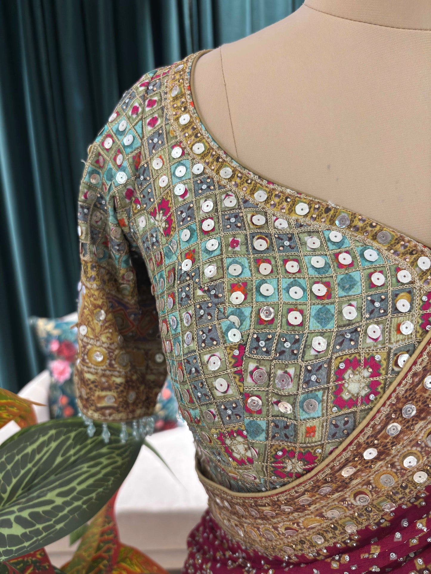 Wine Embellished Saree with Heavy Border and Designer Blouse