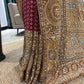 Wine Embellished Saree with Heavy Border and Designer Blouse