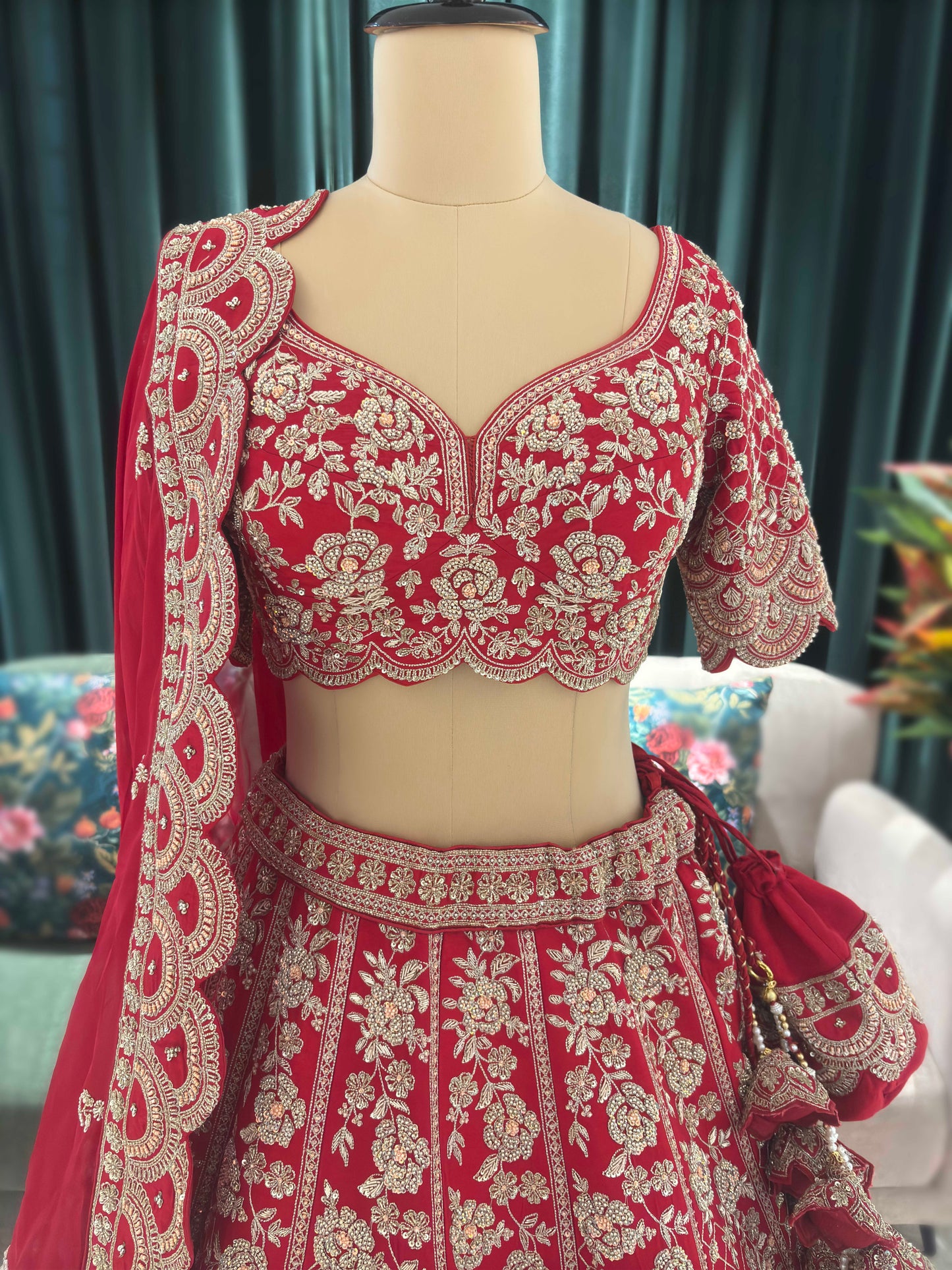 Grand Bridal Red Lehenga with Heavy Zari Work & Dupatta