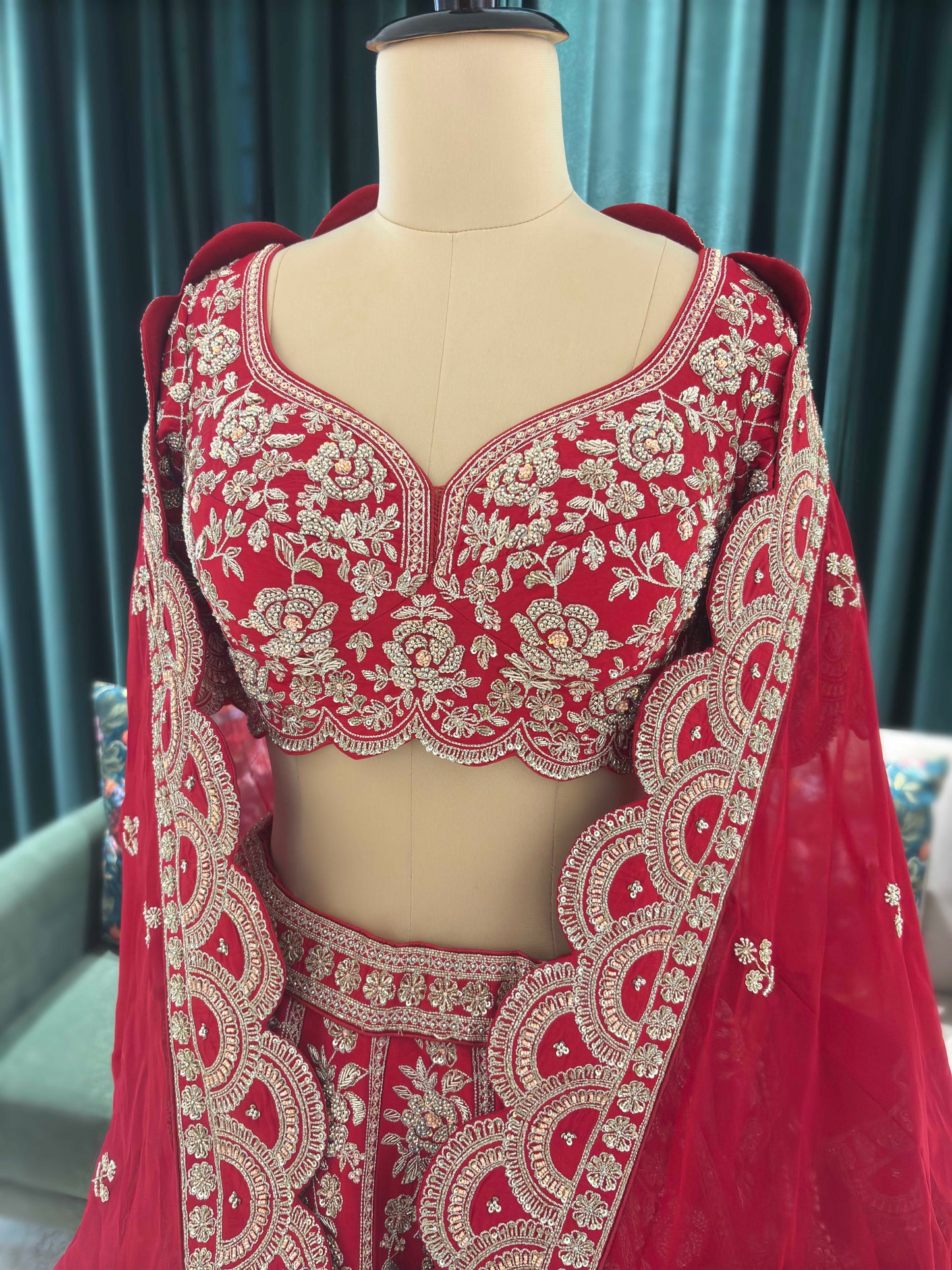 Grand Bridal Red Lehenga with Heavy Zari Work & Dupatta