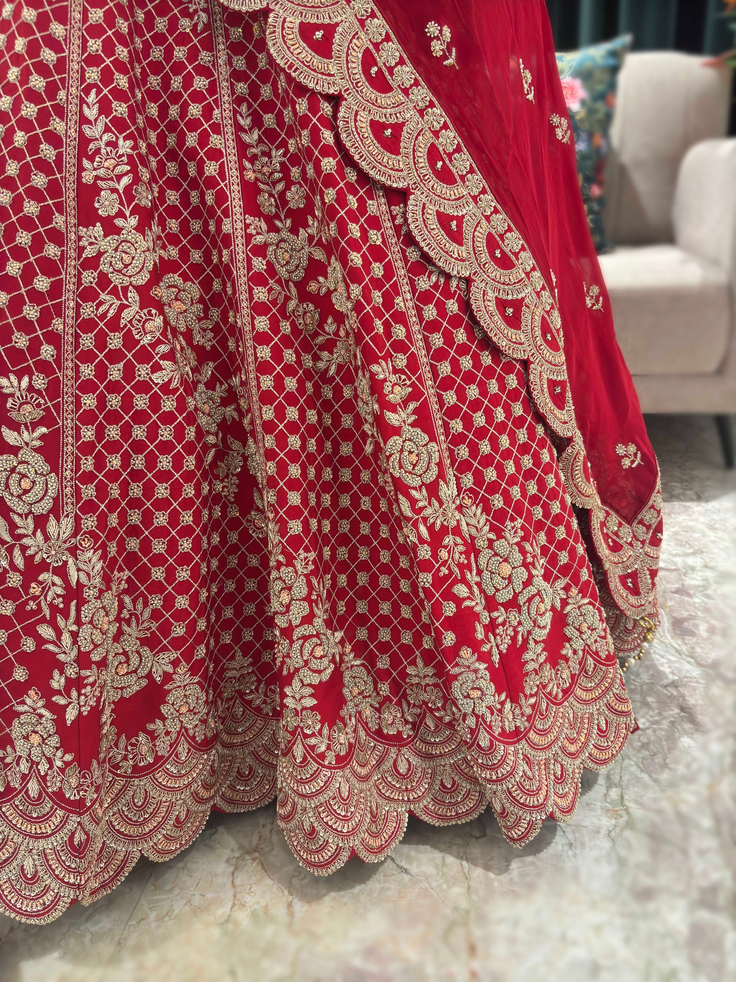 Grand Bridal Red Lehenga with Heavy Zari Work & Dupatta