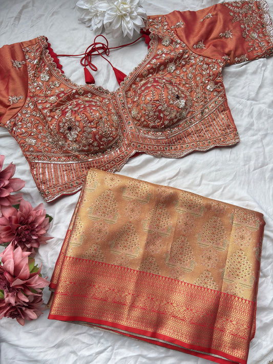 Golden Colour Designer Sarees With Heavy Designer Blouse