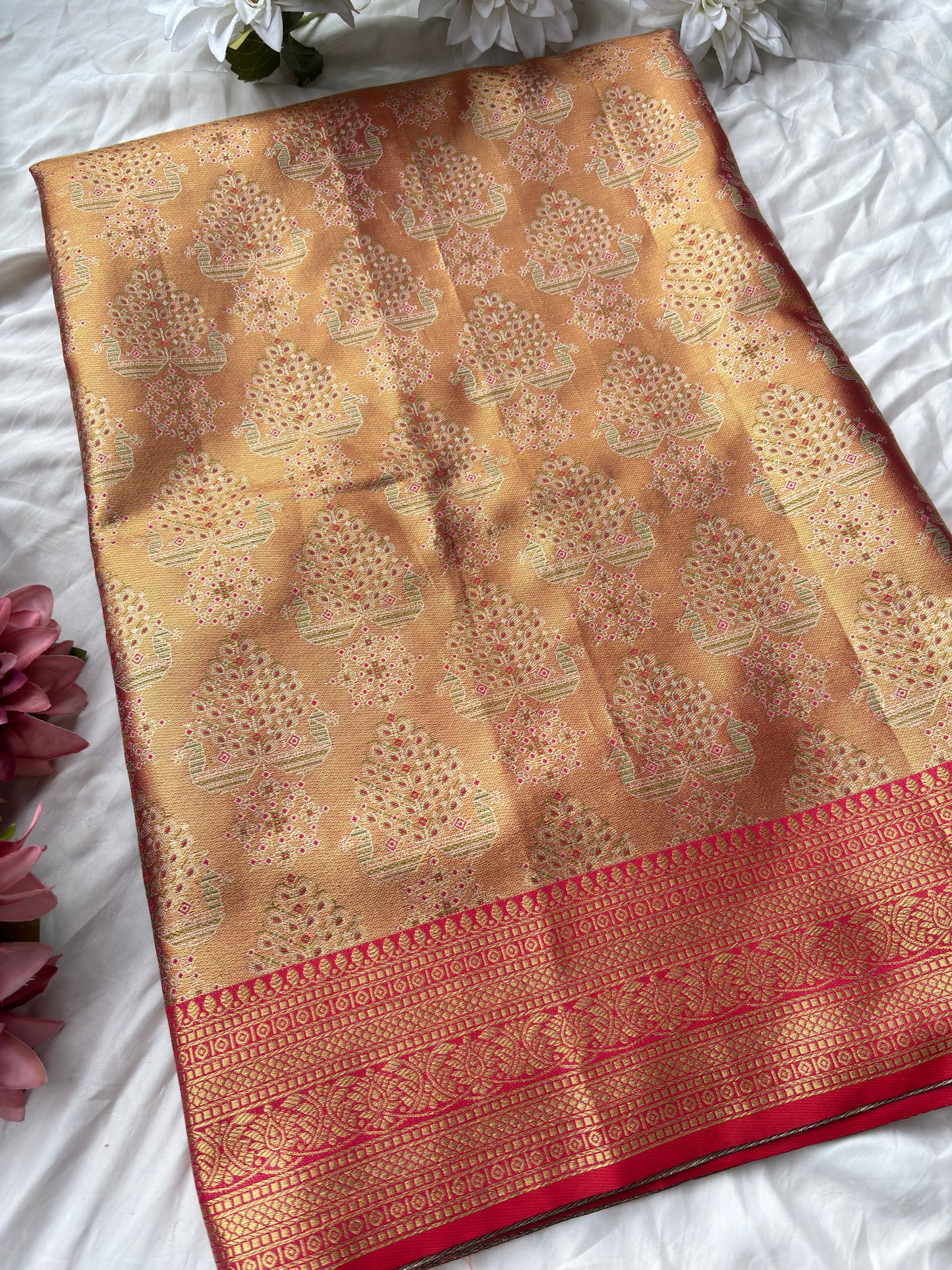 Golden Colour Designer Sarees With Heavy Designer Blouse