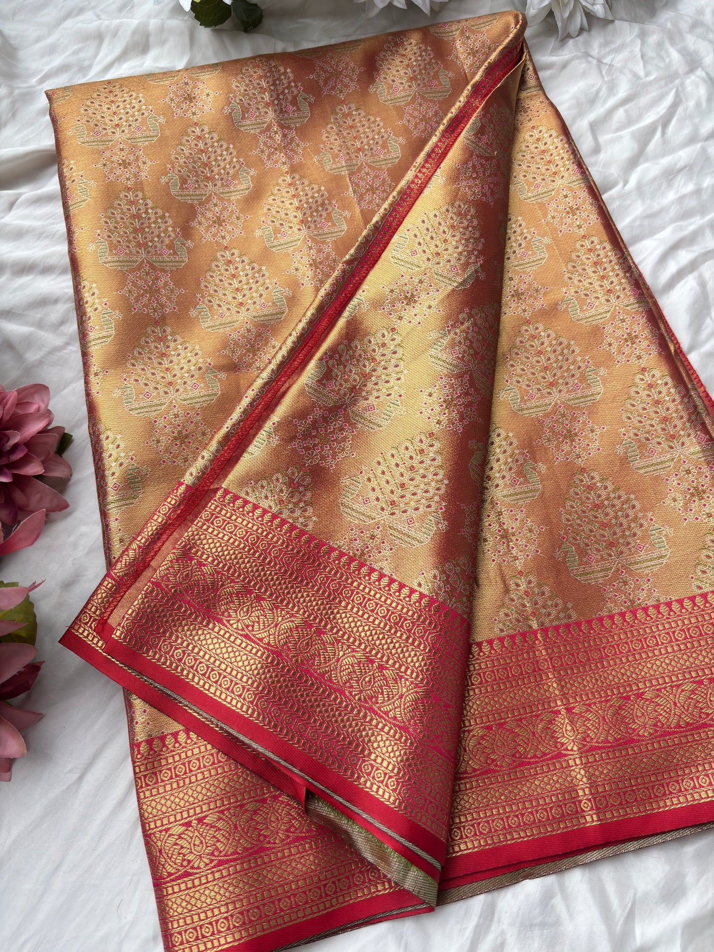 Golden Colour Designer Sarees With Heavy Designer Blouse