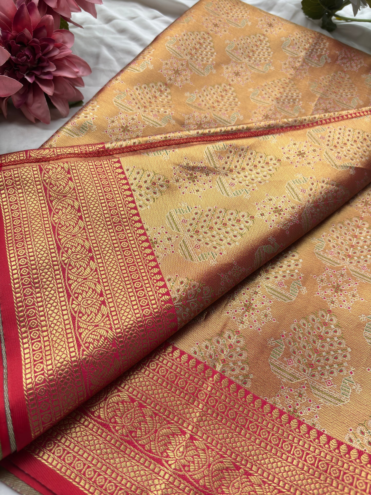 Golden Colour Designer Sarees With Heavy Designer Blouse