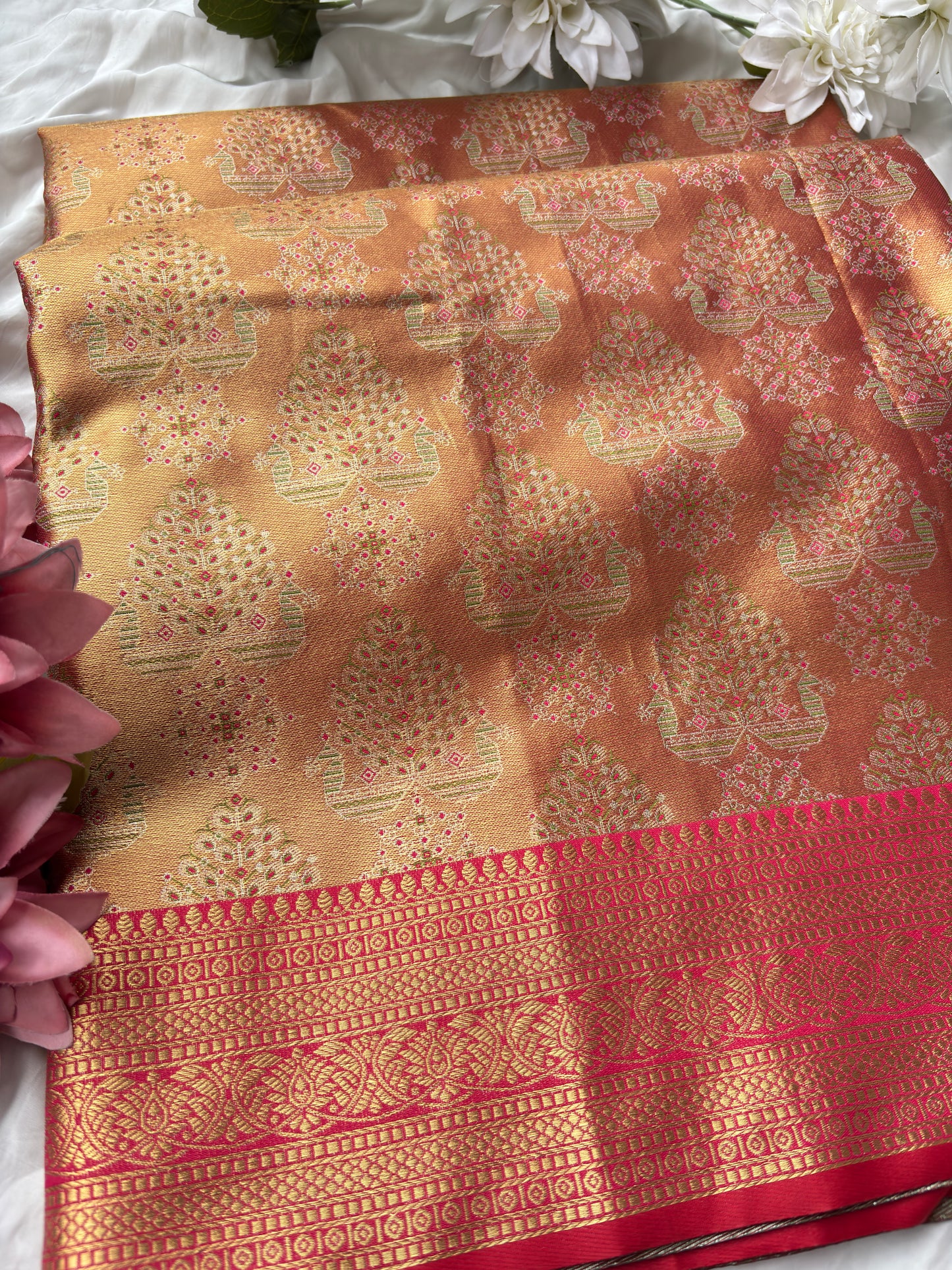 Golden Colour Designer Sarees With Heavy Designer Blouse