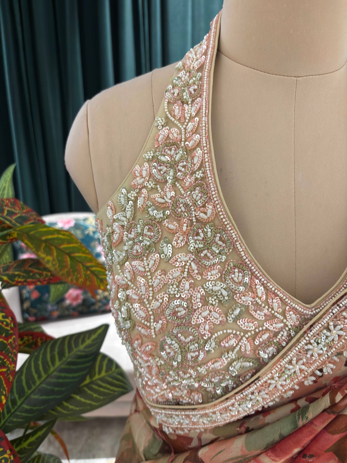 Pastel Floral Printed Saree with Embroidered Blouse