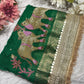 Green Nandi Maharani Saree With Embroidery and Zari Border Work