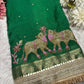 Green Nandi Maharani Saree With Embroidery and Zari Border Work