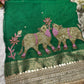 Green Nandi Maharani Saree With Embroidery and Zari Border Work