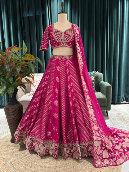 Navy Blue Embroidered Silk Lehenga Choli Set for Wedding