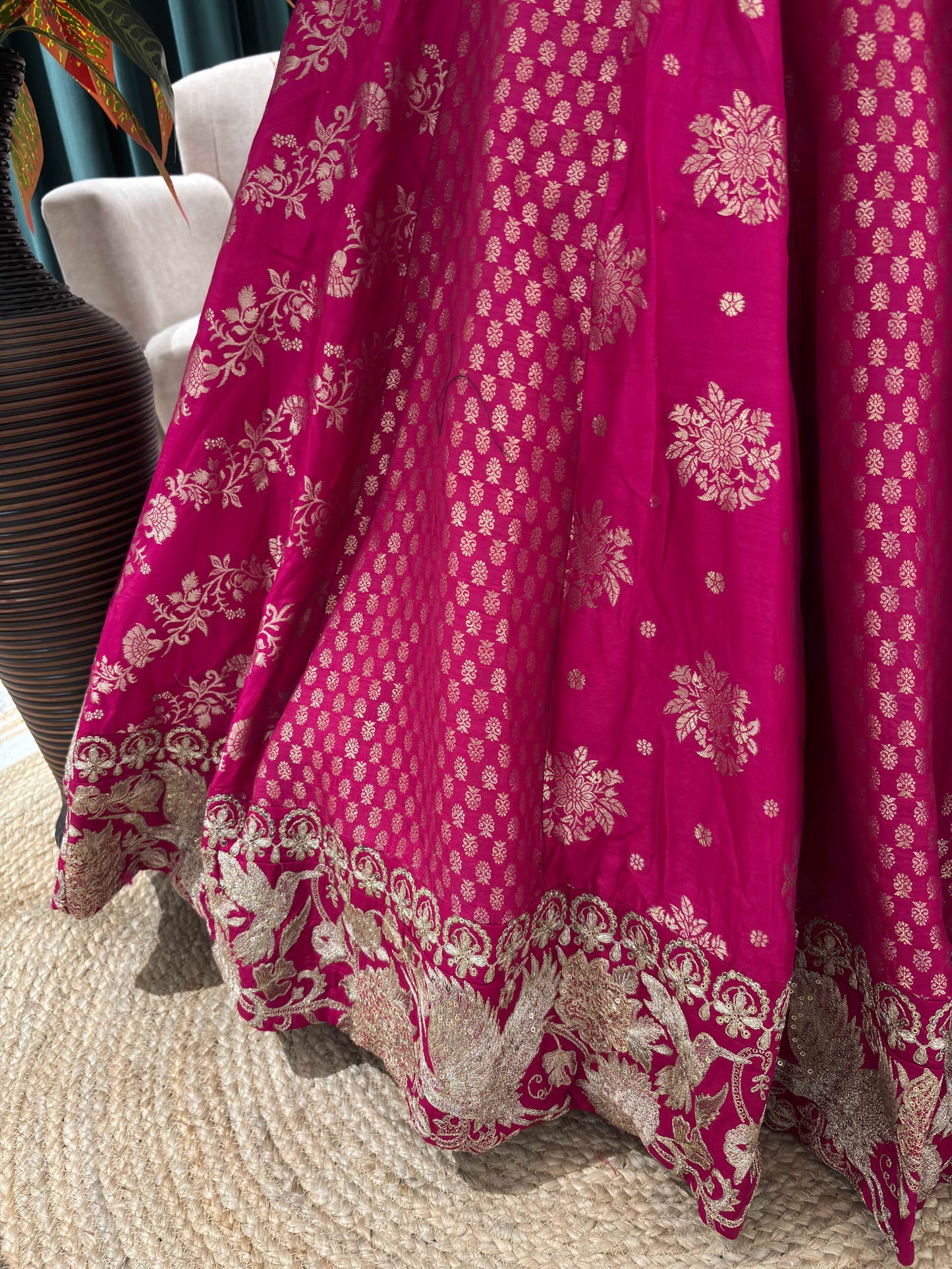 Rani Pink Embroidered Silk Lehenga Choli with Dupatta