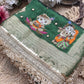 Emerald Green Ladoo Gopal Embroidered Saree with Ornate Gold Border