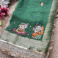 Emerald Green Ladoo Gopal Embroidered Saree with Ornate Gold Border