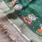 Emerald Green Ladoo Gopal Embroidered Saree with Ornate Gold Border