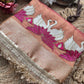 Rajhansani Peach Designer Saree with Lotus Embroidery Golden Border