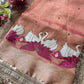 Rajhansani Peach Designer Saree with Lotus Embroidery Golden Border