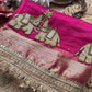 Rani Pink Gajraj Motif Saree with Pearl Handwork & Ornate Zari Border