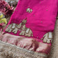 Rani Pink Gajraj Motif Saree with Pearl Handwork & Ornate Zari Border