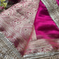 Rani Pink Gajraj Motif Saree with Pearl Handwork & Ornate Zari Border
