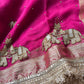 Rani Pink Gajraj Motif Saree with Pearl Handwork & Ornate Zari Border