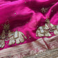 Rani Pink Gajraj Motif Saree with Pearl Handwork & Ornate Zari Border