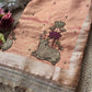 Peach Royal Nandi Motif Saree with Lotus Handwork & Ornate Gold Border