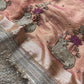 Peach Royal Nandi Motif Saree with Lotus Handwork & Ornate Gold Border