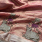 Peach Royal Nandi Motif Saree with Lotus Handwork & Ornate Gold Border