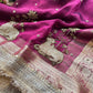 Magenta Nandi Motif Saree with Lotus Handwork & Ornate Gold Border