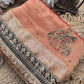 Peach Ashva Maharani Embroidered Saree with Black & Gold Border