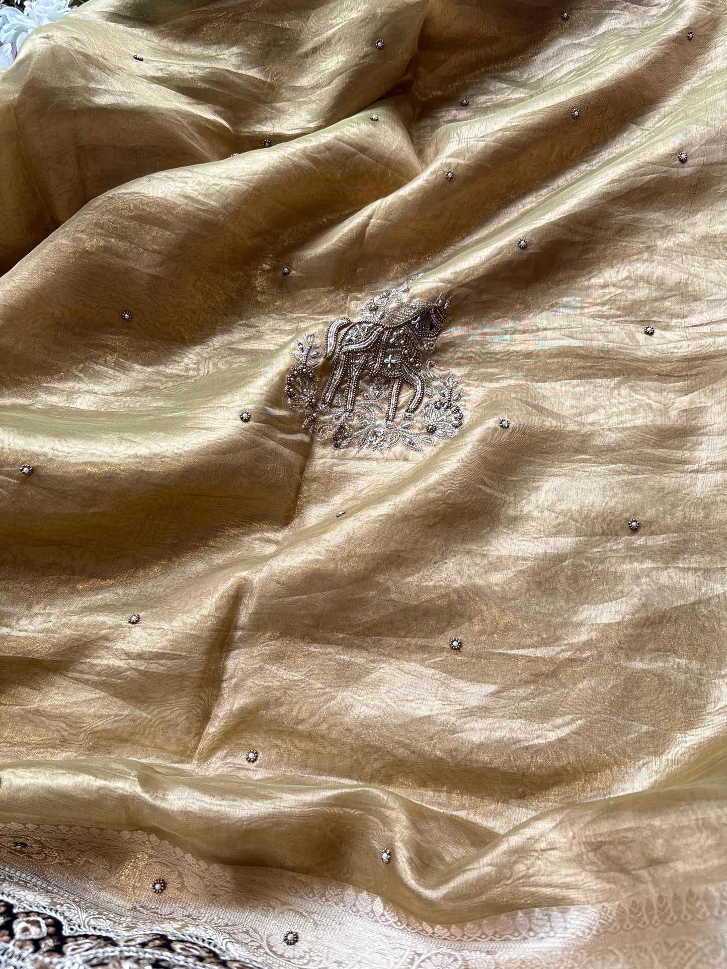 Golden Ashva Maharani Embroidered Saree with Black & Gold Border